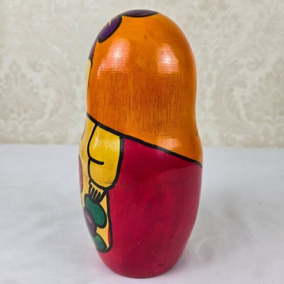 Single Matryoshka Doll Wood Hand Painted Russian Colorful Floral Motif - Picture 3 of 11